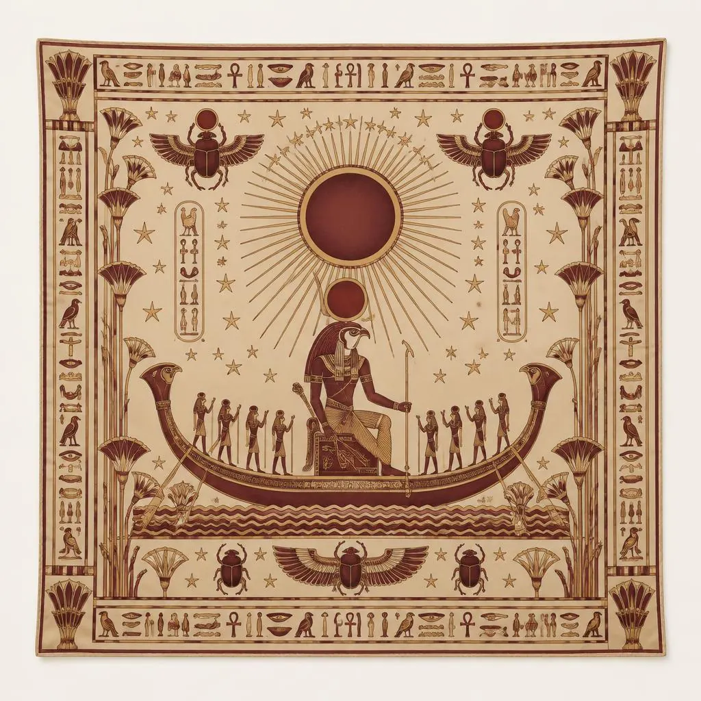 The Journey of Ra silk scarf in Desert Sand, laid flat